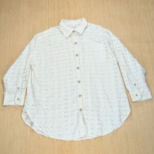 Maurices Shirt Floral Eyelet Cream Cotton Button Down Casual Layering Women's 0X